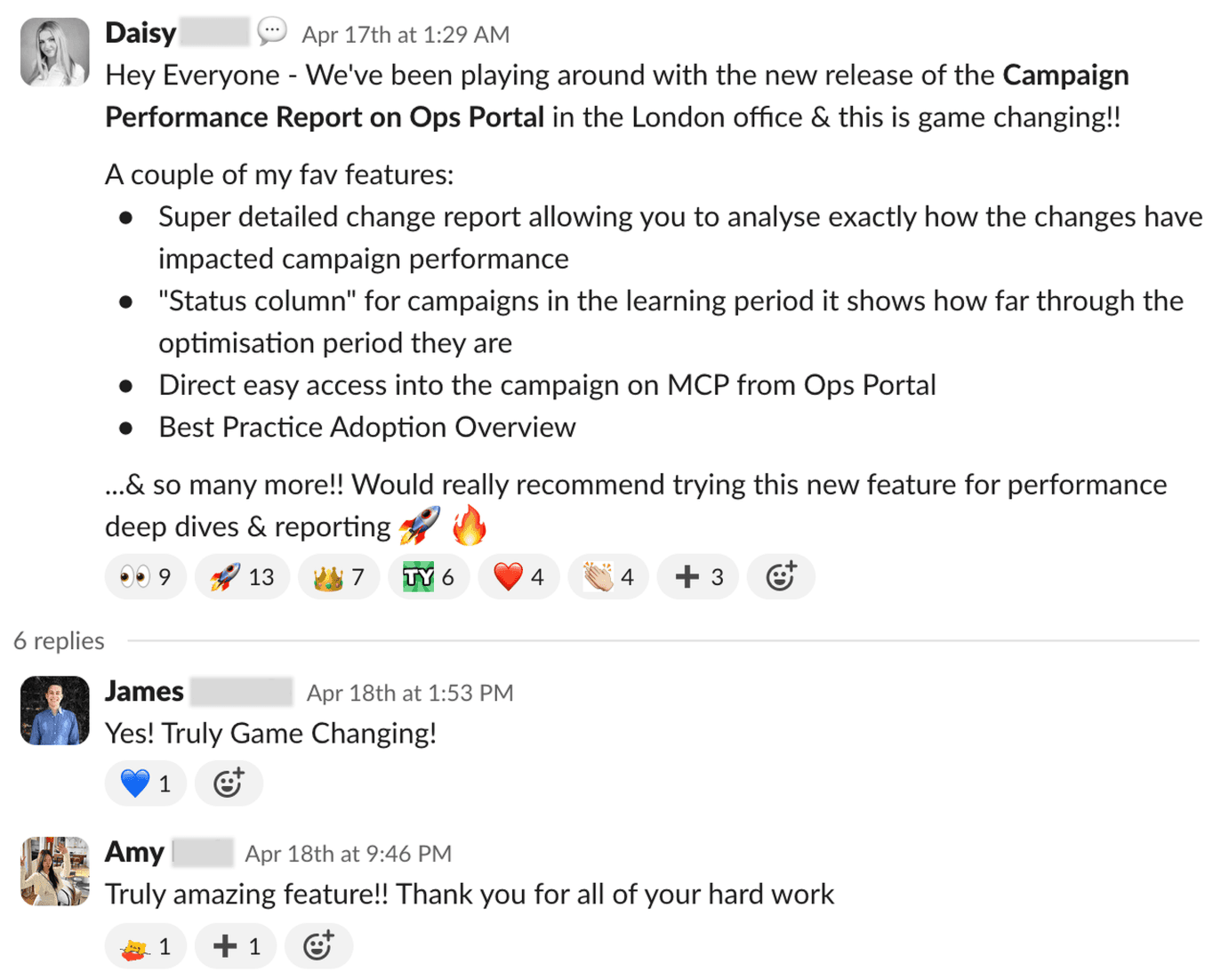 Slack feedback
